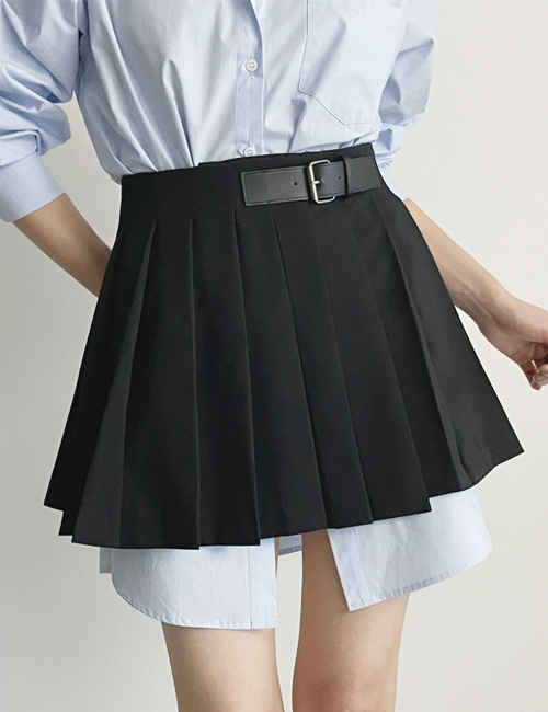 라이크 버클 랩 플리츠 미니 스커트 [3color]