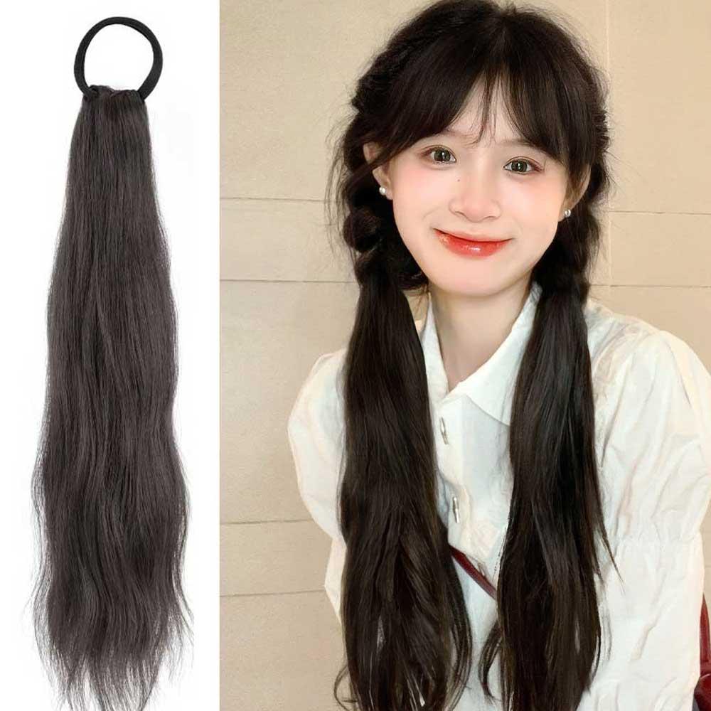 양갈래 여신 웨이브 포니테일 가발 곱슬 헤어피스 묶음머리 달비 - 상세 이미지 4
