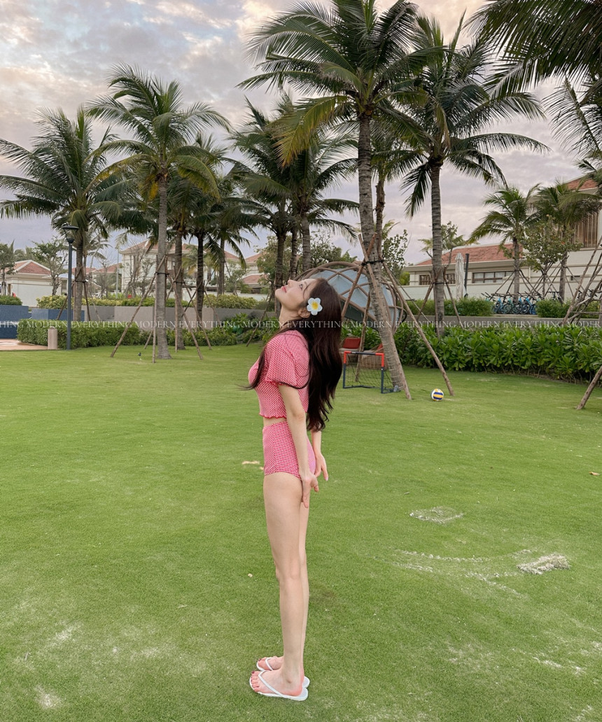 🍒진짜예쁨🍒/M-XL 체크 반팔 하이웨스트 커버업 비키니 유교걸 휴양지 투피스 빅사이즈 수영복 상세 이미지 24