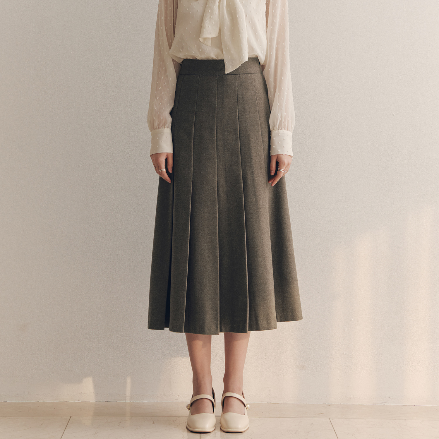 [제로스트릿]롱 플리츠 벨트 스커트 LONG PLEATS BELT SKIRT / BROWN