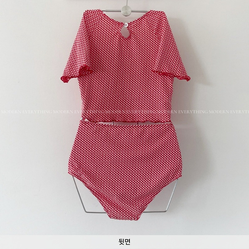 🍒진짜예쁨🍒/M-XL 체크 반팔 하이웨스트 커버업 비키니 유교걸 휴양지 투피스 빅사이즈 수영복 상세 이미지 45