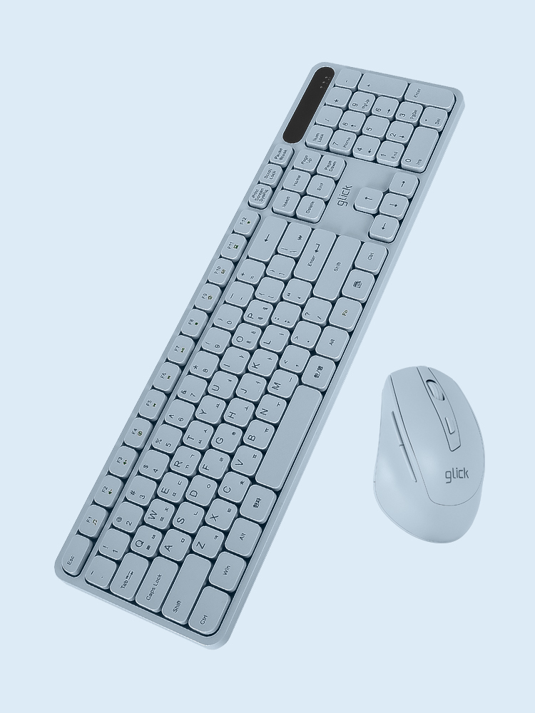 지클릭커 오피스프로 WMK70 사일런스L 무소음 인체공학 무선 키보드 마우스 세트 블루