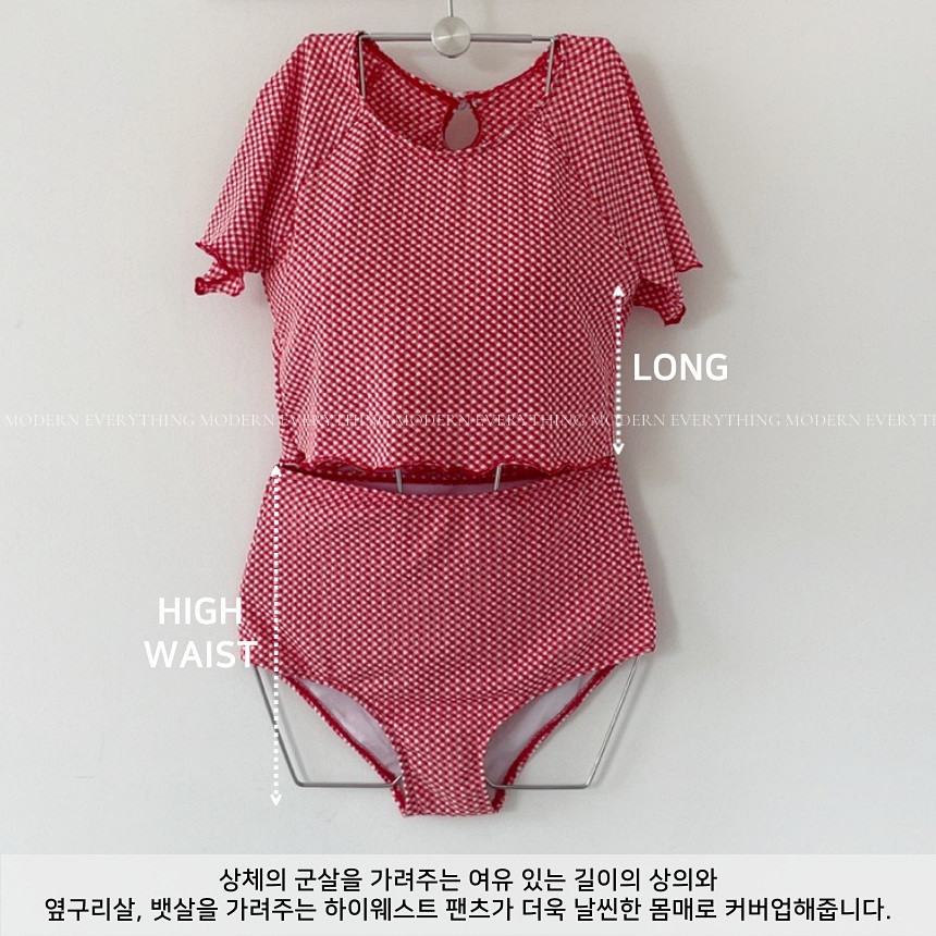 🍒진짜예쁨🍒/M-XL 체크 반팔 하이웨스트 커버업 비키니 유교걸 휴양지 투피스 빅사이즈 수영복 상세 이미지 46