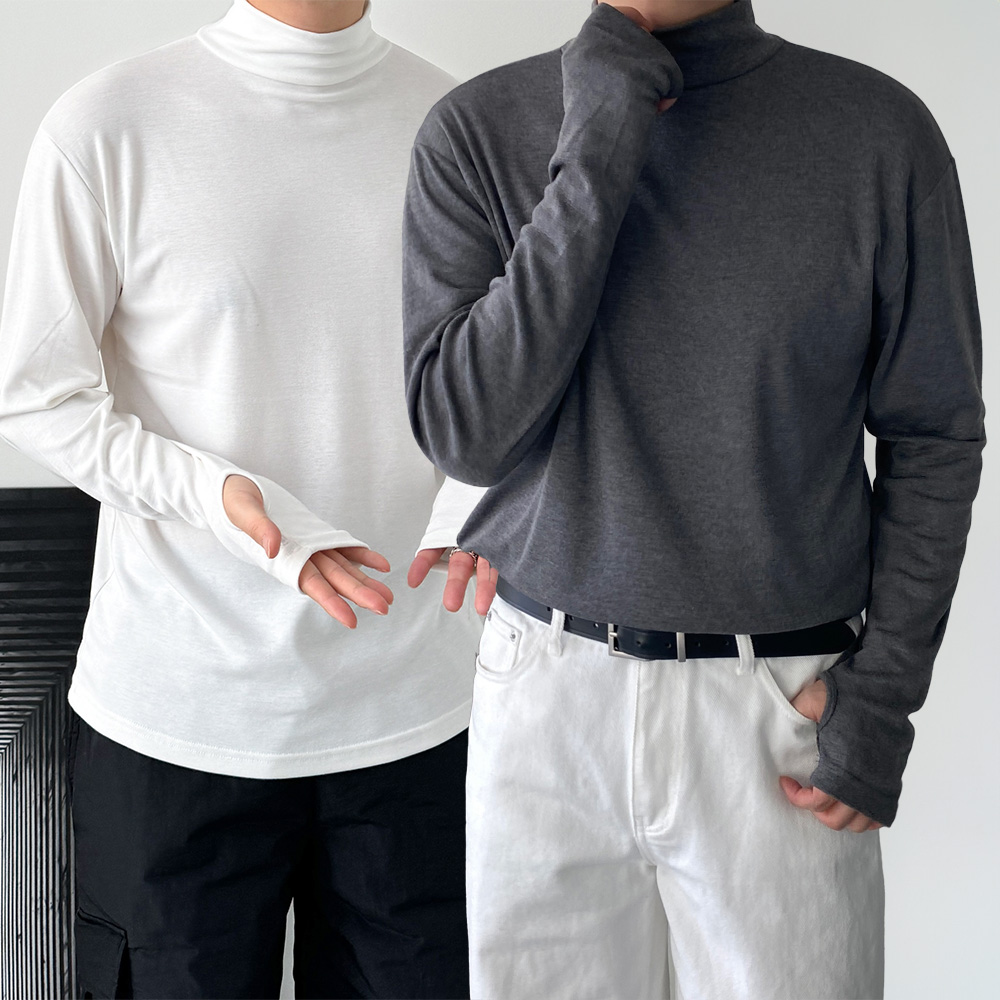 1+1 남자반목티 기모 남성반폴라티 - 상품 이미지