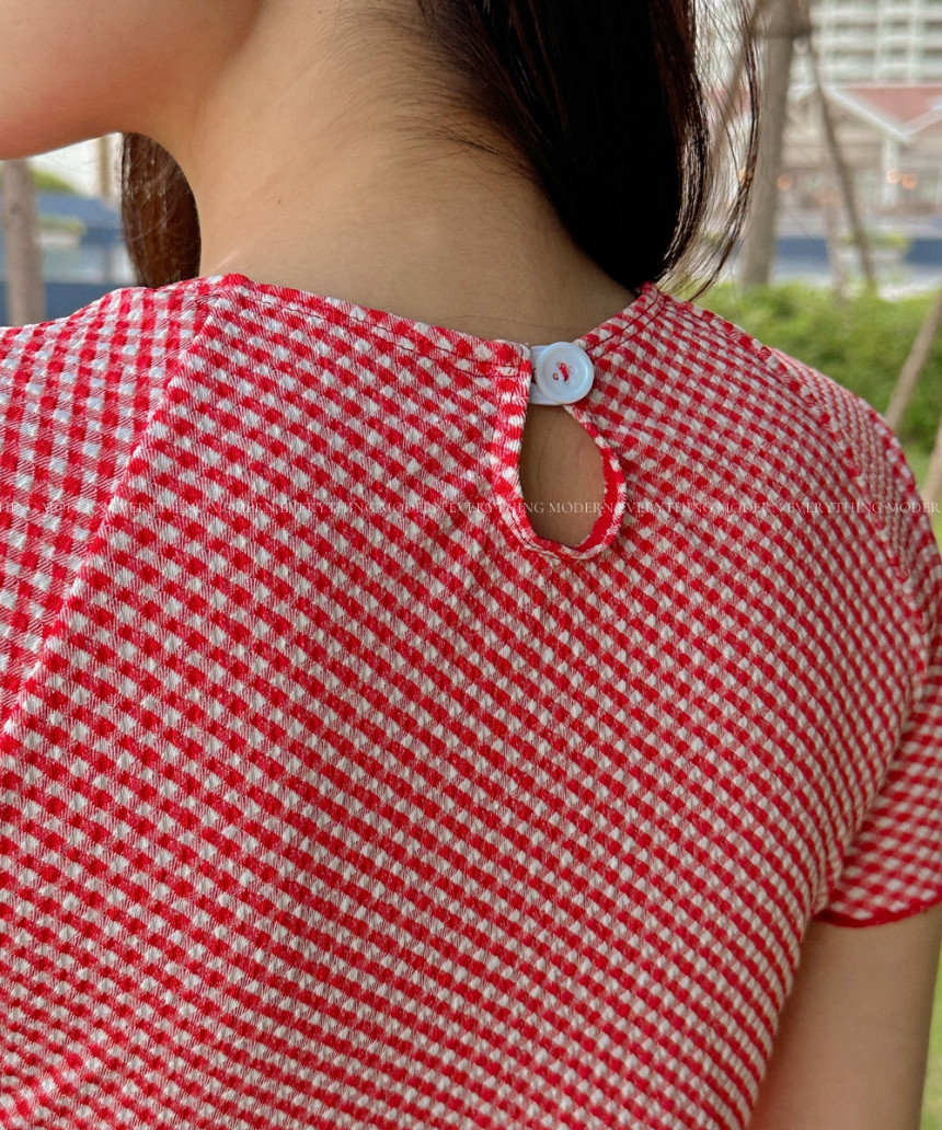 🍒진짜예쁨🍒/M-XL 체크 반팔 하이웨스트 커버업 비키니 유교걸 휴양지 투피스 빅사이즈 수영복 상세 이미지 42
