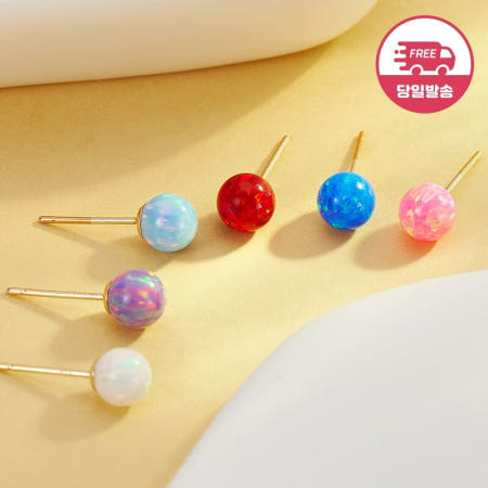 [비앤비골드] 당일발송 14K 오로라 오팔 볼 귀걸이 5mm 한쌍 JAE40525