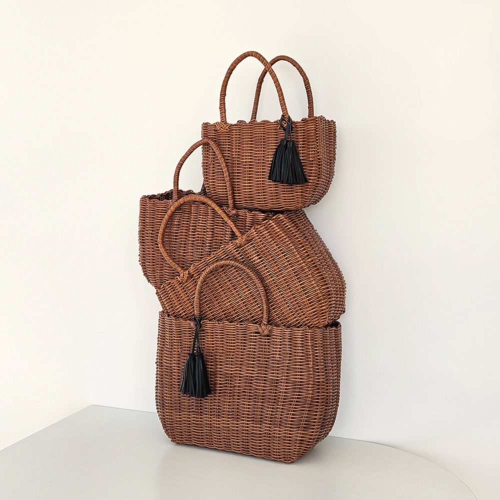 촘촘 피크닉 가방 키링 레더 테슬 핸들커버 세트 라탄 빨대 바구니 나들이 소풍 대사이즈