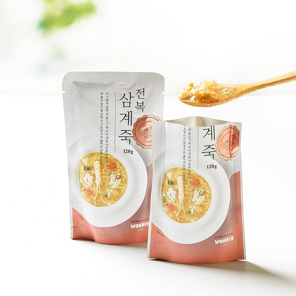 [강아지의날]원더푸드 강아지 삼계죽 노령견 영양식 닭죽 애견 전복삼계죽 + 전복오리죽 탕 120g 27개입 이미지 2