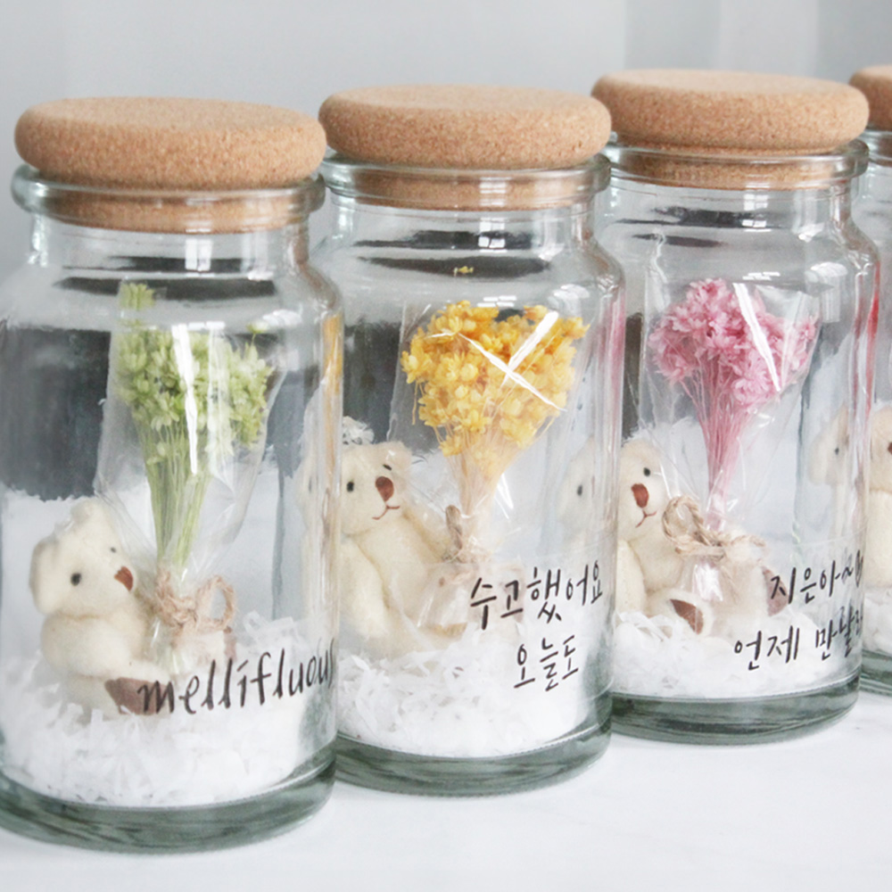 드라이 스타플라워 프리저브드꽃다발 핑크 곰인형 메세지 유리병 DIY 선물 - 상세 이미지 4