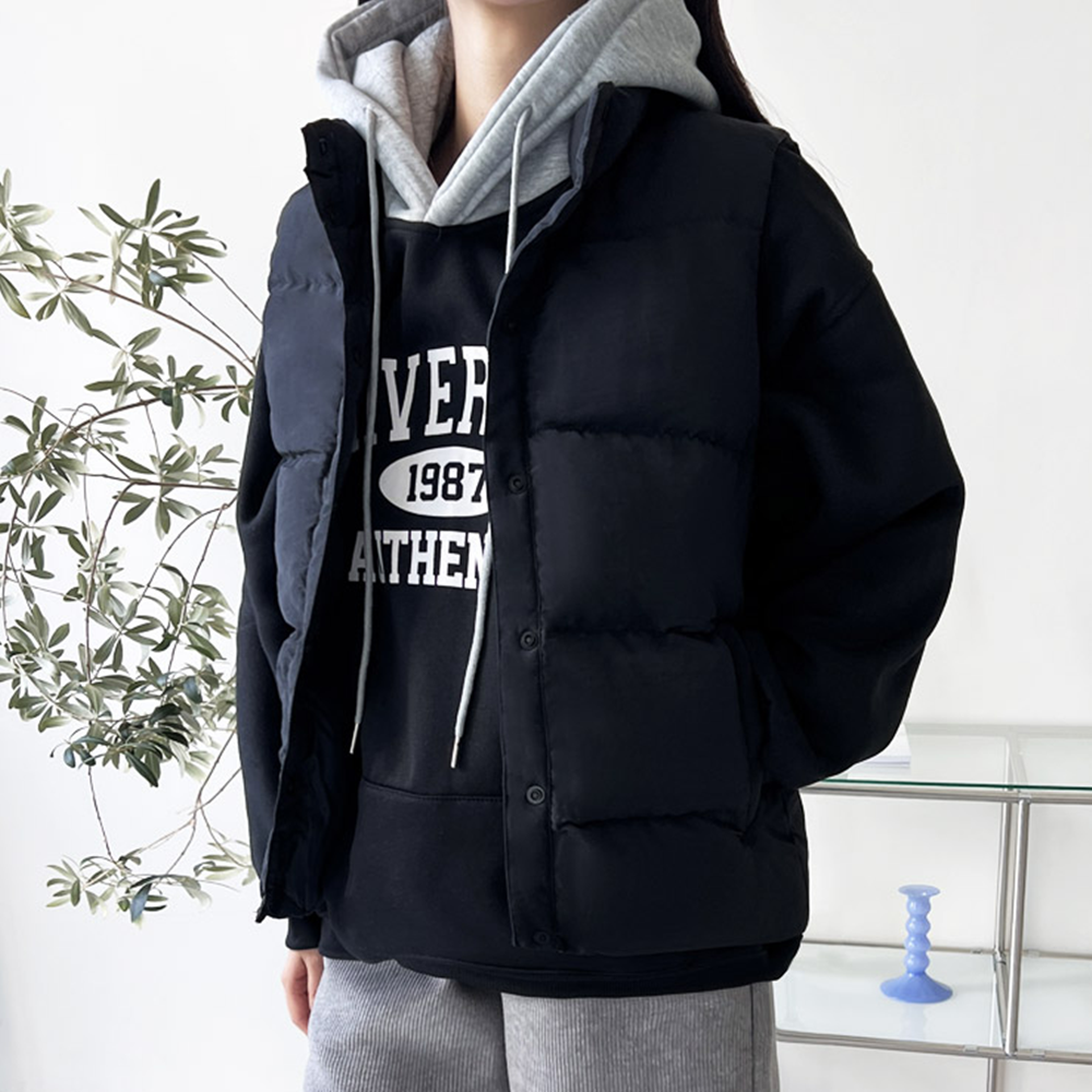 커플패딩조끼 여성 겨울 방한 하이넥 스트링 베스트 - 상세 이미지 2