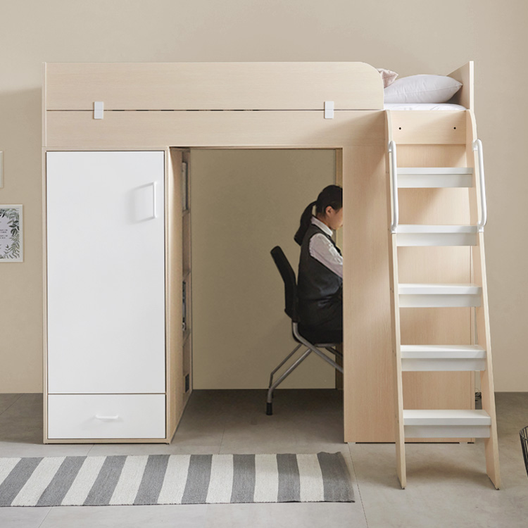 e스마트 올인원 2층 성인 옷장형 벙커침대 세트SS+LED스탠드포함