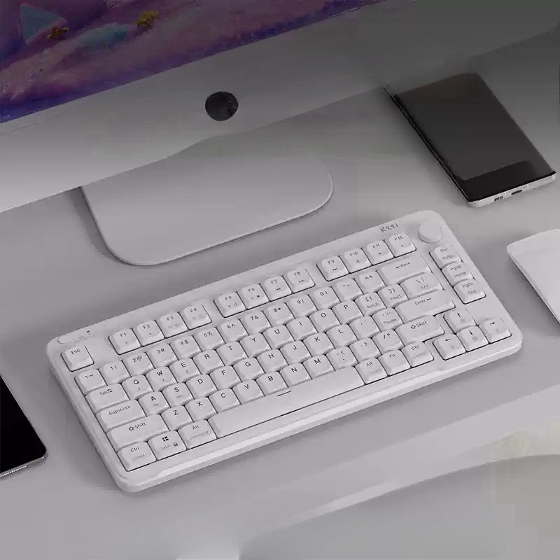 Kzzi i75 기계식 키보드 3모드 알루미늄 RGB 게임용 무선 키보드 화이트 - 상품 이미지
