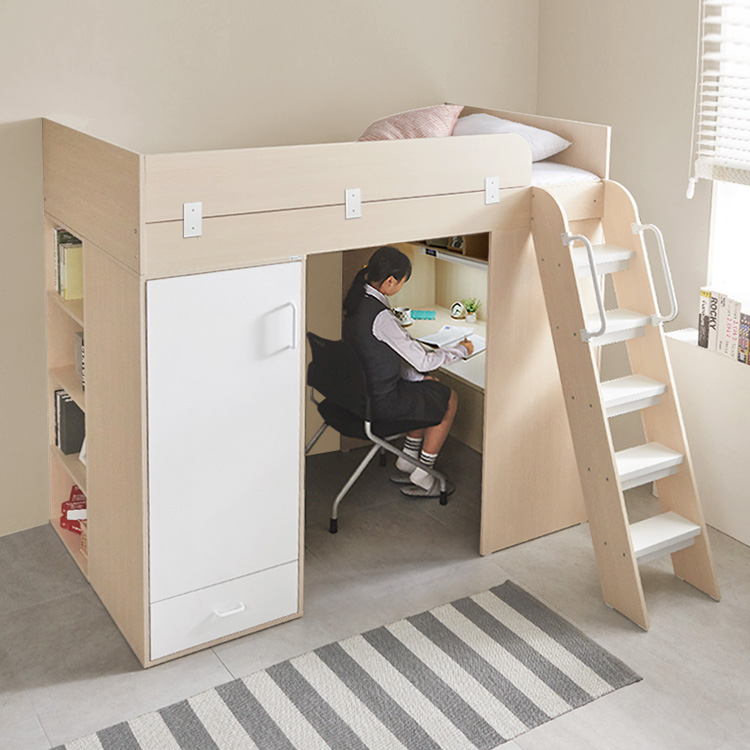 e스마트 올인원 2층 성인 옷장형 벙커침대 세트SS+LED스탠드포함