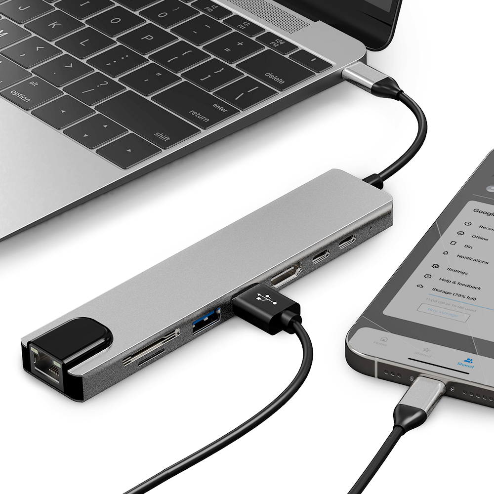 맥북 8포트 멀티 USB 허브 C타입 3.0 86W 4K LAN SD카드 노트북 에어 프로 갤럭시북 아이패드 - 상세 이미지 2