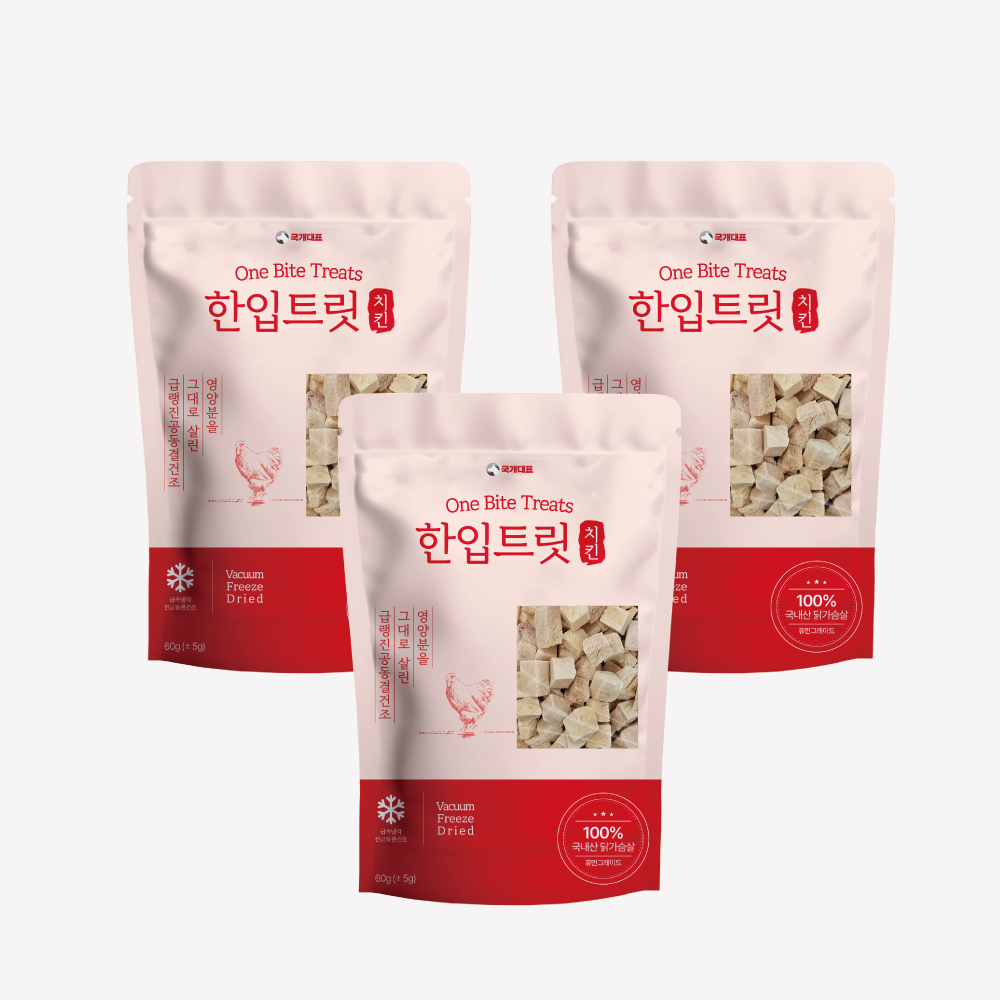 국내산 강아지 동결 건조 간식 한입 트릿 치킨 큐브 닭가슴살, 60g, 3개