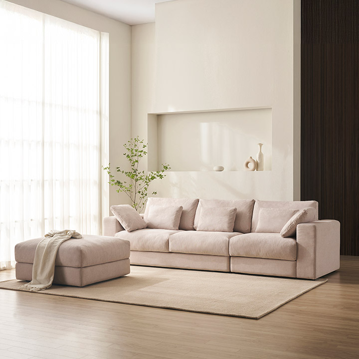 [삼익가구]웜스 기능성 패브릭 구스 4인용 풀사이즈 소파(스툴포함)