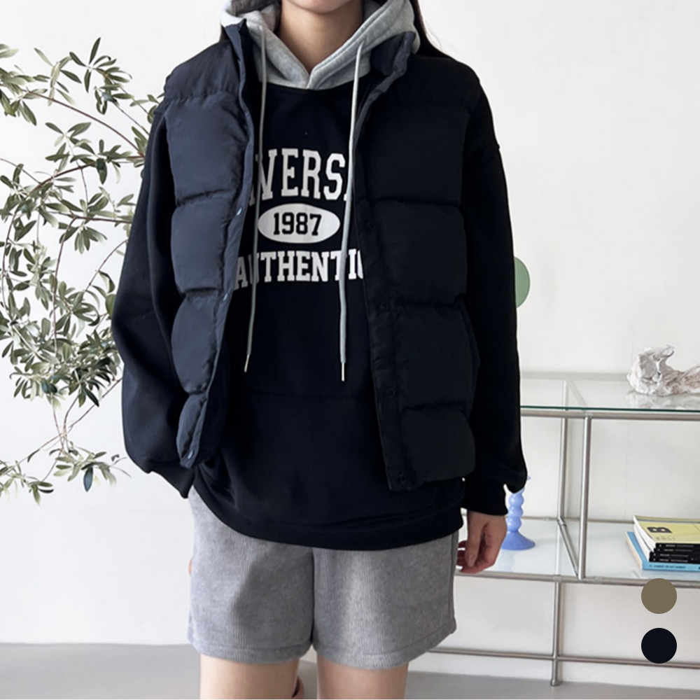 커플패딩조끼 여성 겨울 방한 하이넥 스트링 베스트