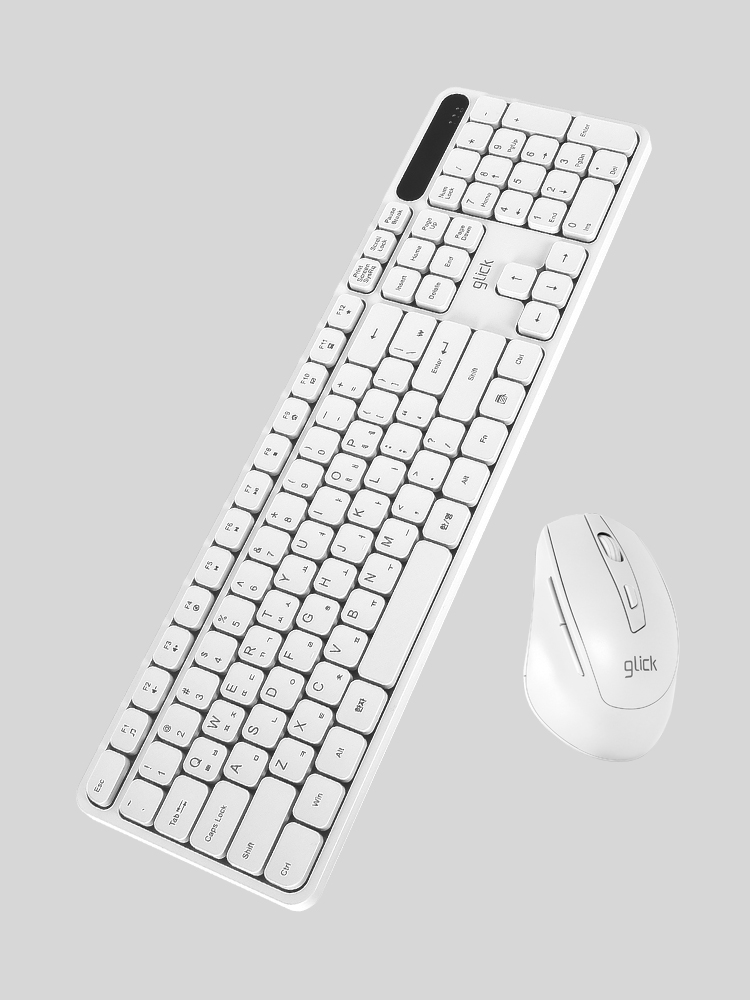 지클릭커 오피스프로 WMK70 사일런스L 무소음 인체공학 무선 키보드 마우스 세트 화이트