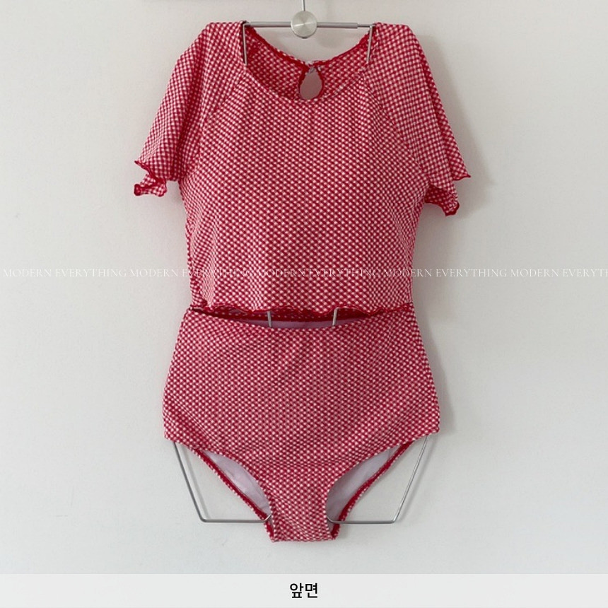 🍒진짜예쁨🍒/M-XL 체크 반팔 하이웨스트 커버업 비키니 유교걸 휴양지 투피스 빅사이즈 수영복 상세 이미지 44