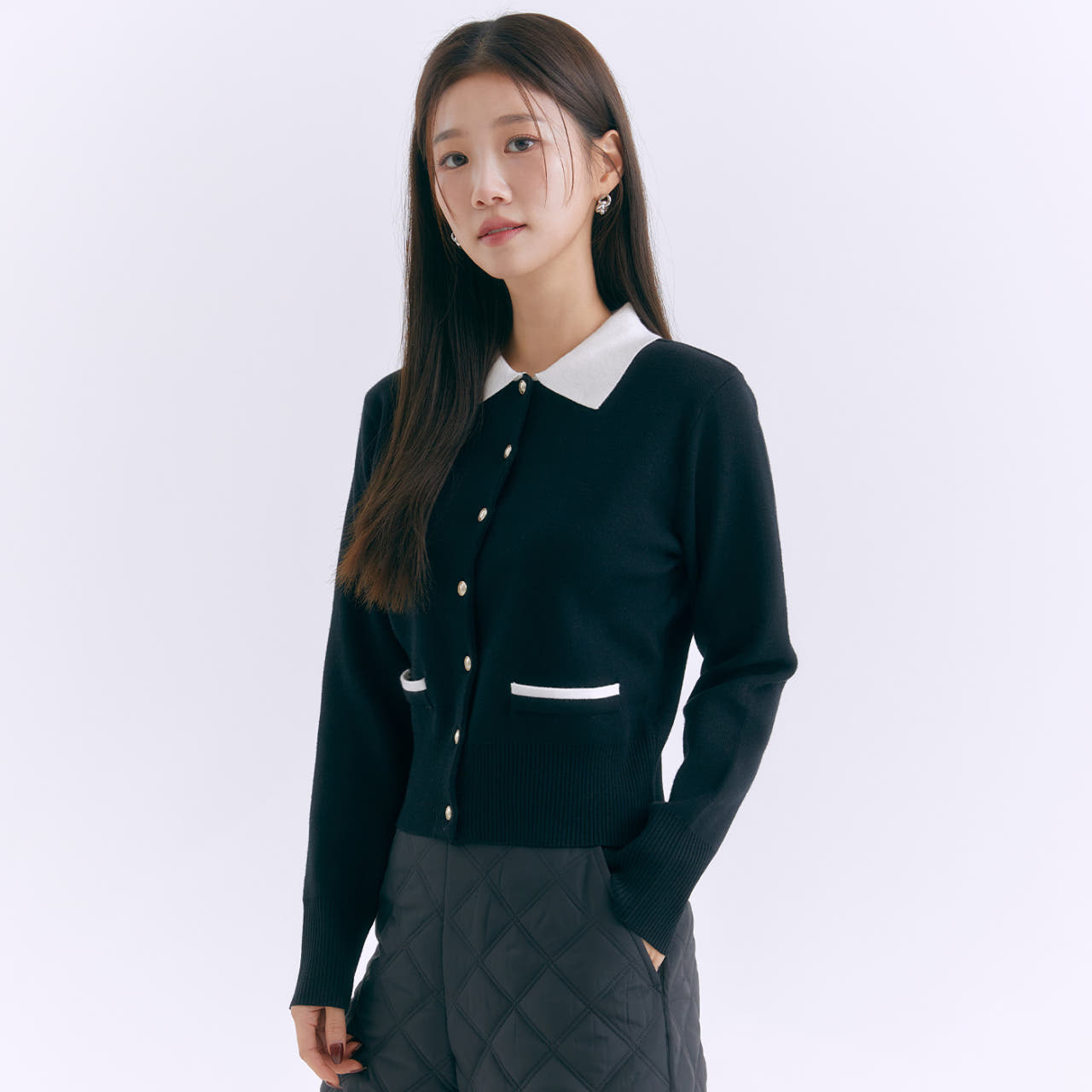 로엠 배색 카라 가디건 RMCKF11RT1