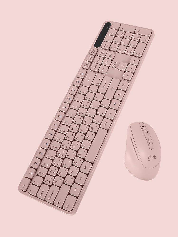 지클릭커 오피스프로 WMK70 사일런스L 무소음 인체공학 무선 키보드 마우스 세트 핑크