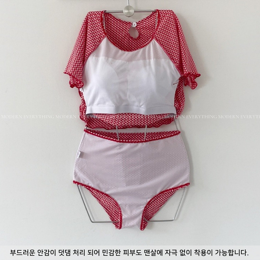 🍒진짜예쁨🍒/M-XL 체크 반팔 하이웨스트 커버업 비키니 유교걸 휴양지 투피스 빅사이즈 수영복 상세 이미지 54