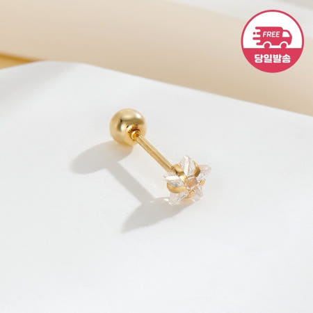 [비앤비골드] (당일발송) 14K 심플 스타 큐빅 피어싱 4mm 한쪽 JAE40468