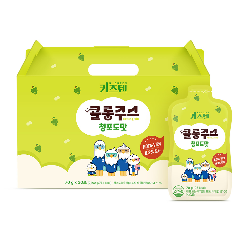 키즈텐 어린이 아기 건강 간식 과일 야채 약재 음료 콜롱 주스 청포도, 70g, 30개 - 상품 이미지