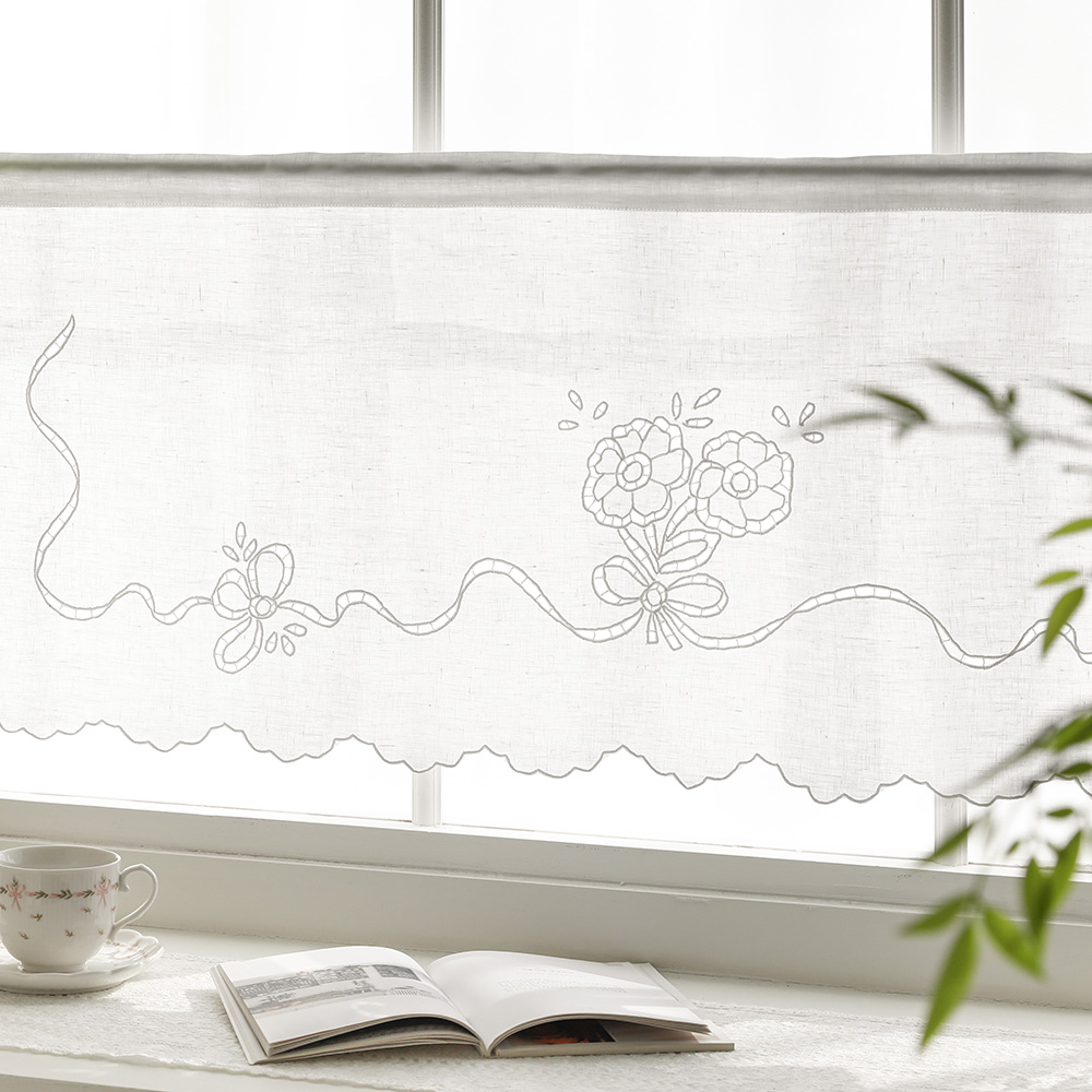 안나 프렌치 린넨 자수 주방 바란스 커튼 창문 쪽창 레이스 가리개