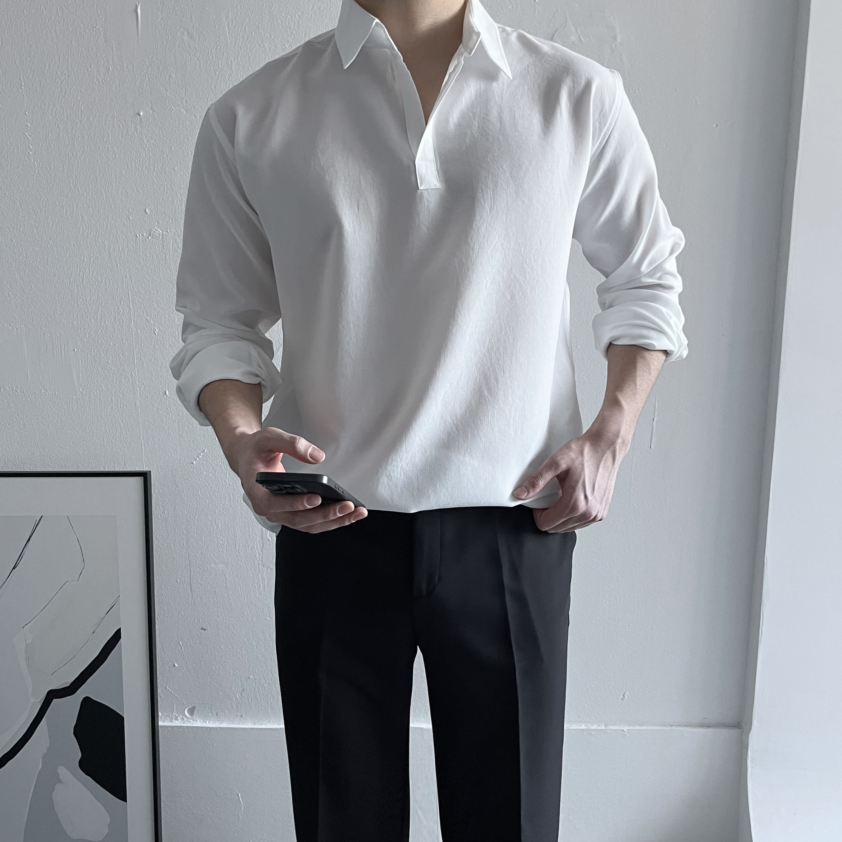 헨리넥셔츠 남자셔츠 남성남방 - 메인 이미지