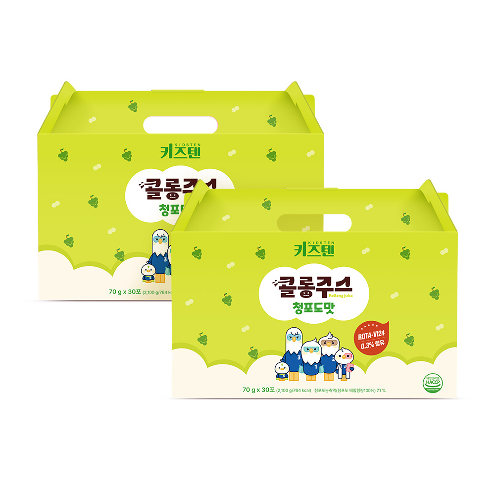 키즈텐 어린이 아기 건강 간식 과일 야채 약재 음료 콜롱 주스 청포도, 70g, 60개 - 메인 이미지