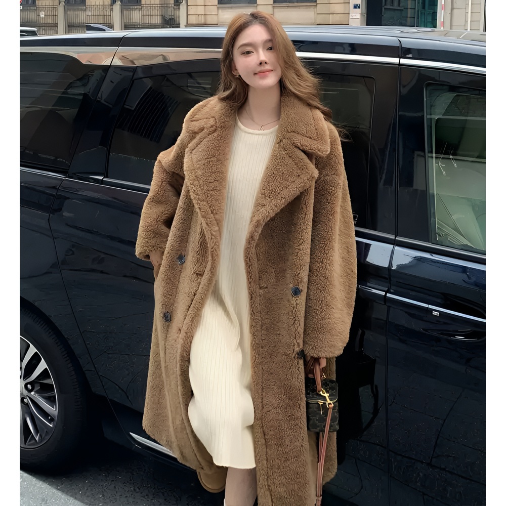 테디베어 코트 램스울 리얼 양털 퍼 코트 3color - 상품 이미지