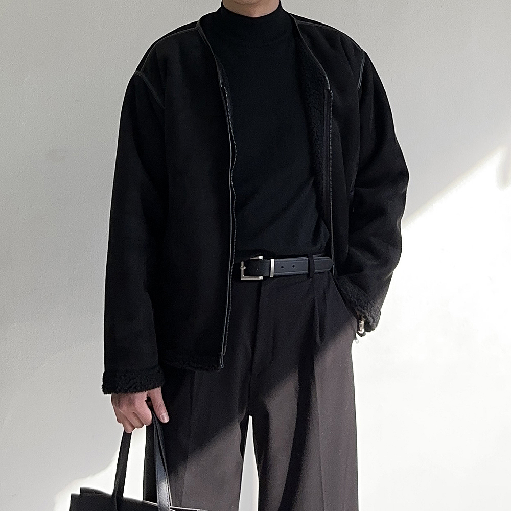 남자무스탕 노카라 집업 트러커 자켓 남자봄자켓 - 상세 이미지 2