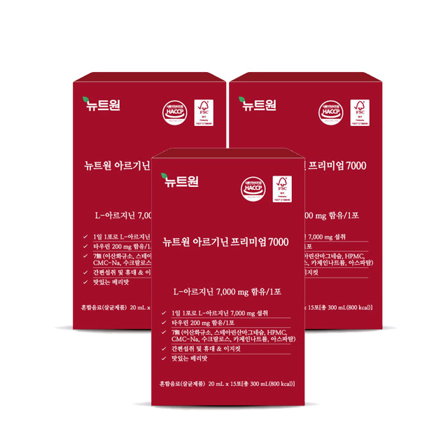 뉴트원 아르기닌 프리미엄 L 7000mg 아르지닌 타우린 아연 15포, 3개