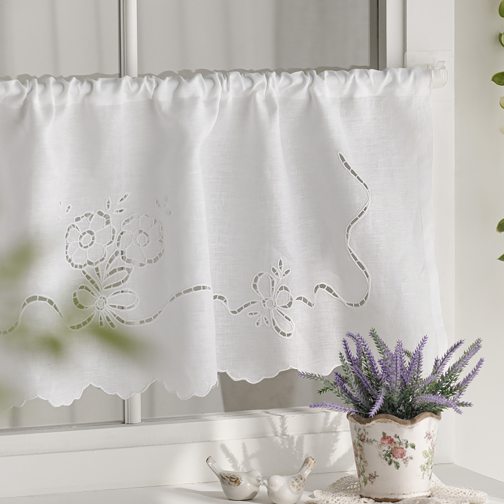 안나 프렌치 린넨 자수 주방 바란스 커튼 창문 쪽창 레이스 가리개