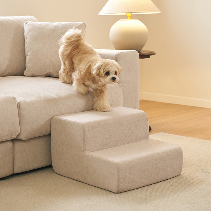 삼익가구 와이드 논슬립 펫스텝 강아지 계단 오트밀_베이직, 2단