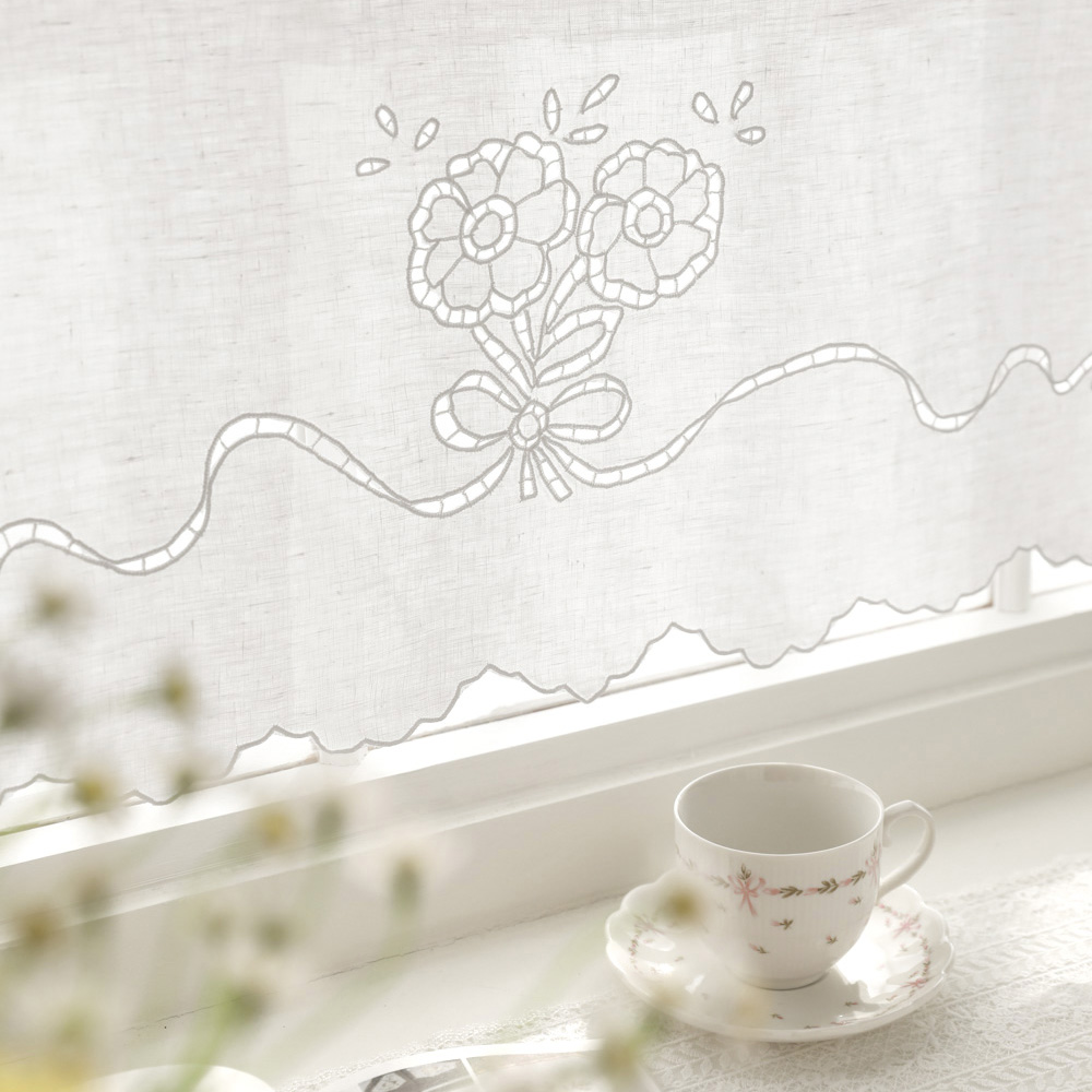 안나 프렌치 린넨 자수 주방 바란스 커튼 창문 쪽창 레이스 가리개