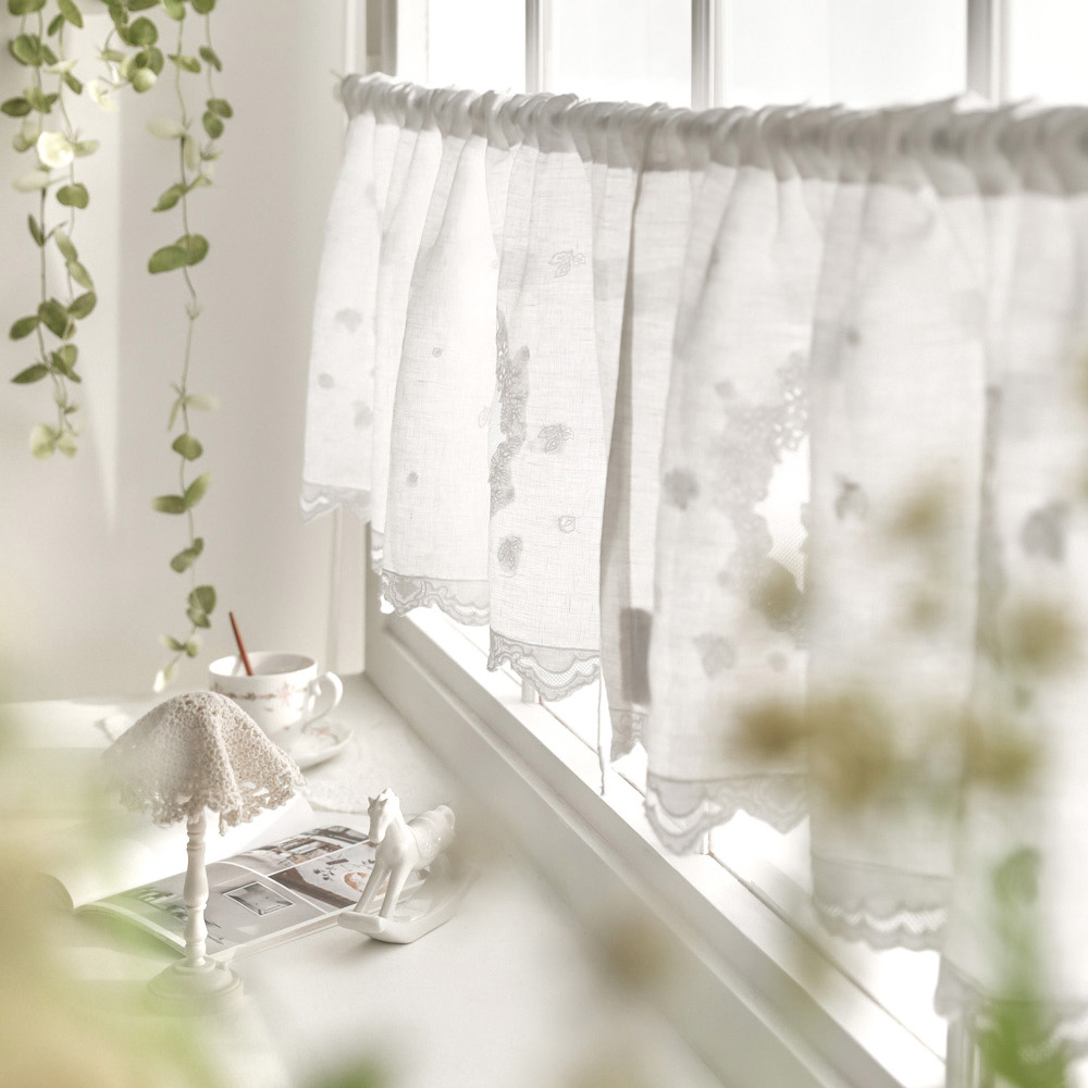 안나 프렌치 린넨 자수 주방 바란스 커튼 창문 쪽창 레이스 가리개
