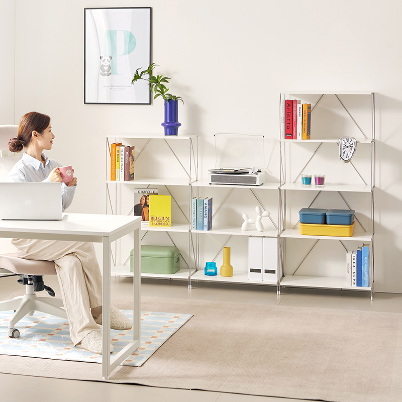 E0자재 메르시 스틸프레임 철제 DIY 책꽂이 책장 5단 600 화이트 프레임