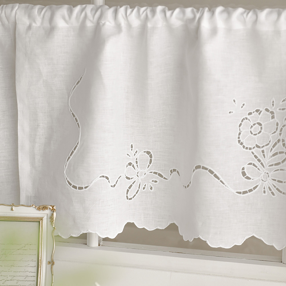 안나 프렌치 린넨 자수 주방 바란스 커튼 창문 쪽창 레이스 가리개