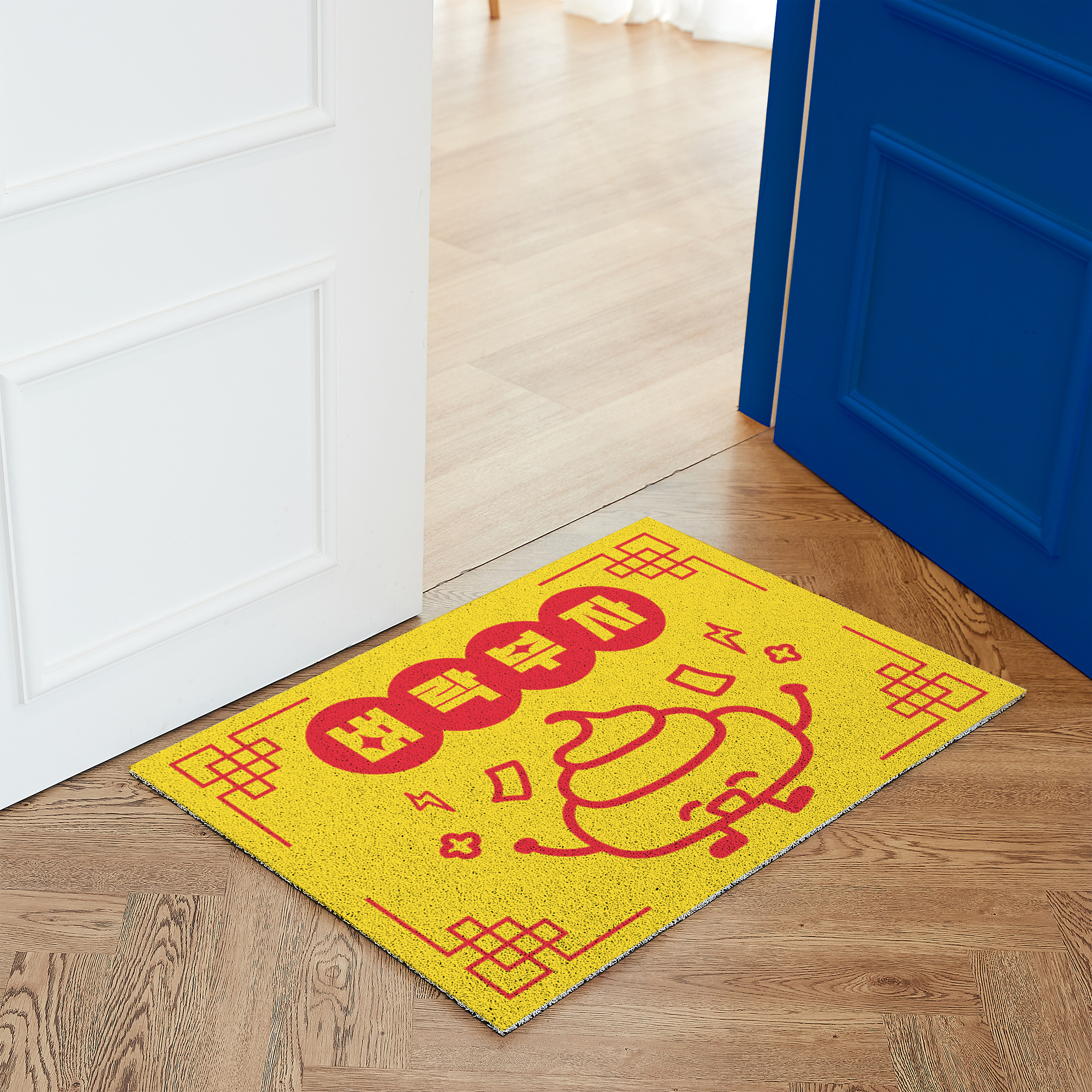 코메샵 웰컴 매트 헬로 하이 HM01 행운만땅 부적 어서오세요 현관 코일매트 60x40cm - 상세 이미지 3