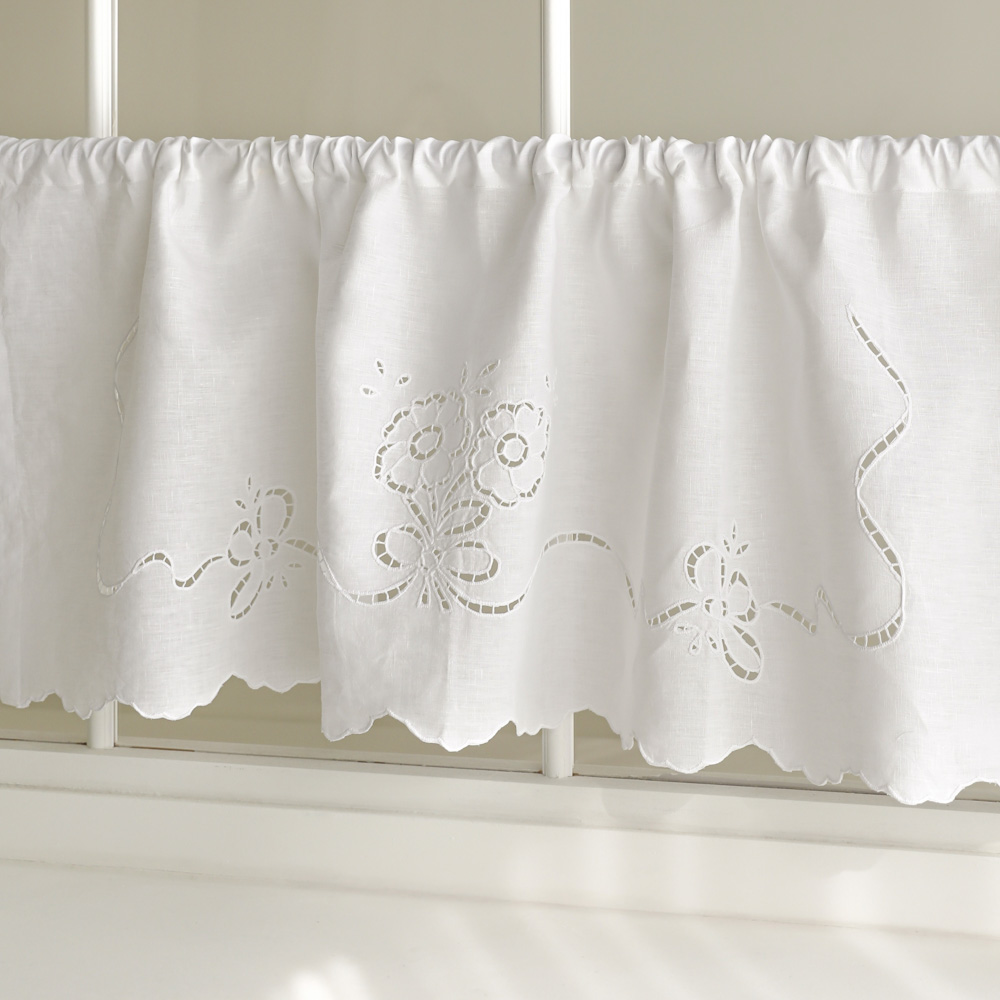 안나 프렌치 린넨 자수 주방 바란스 커튼 창문 쪽창 레이스 가리개