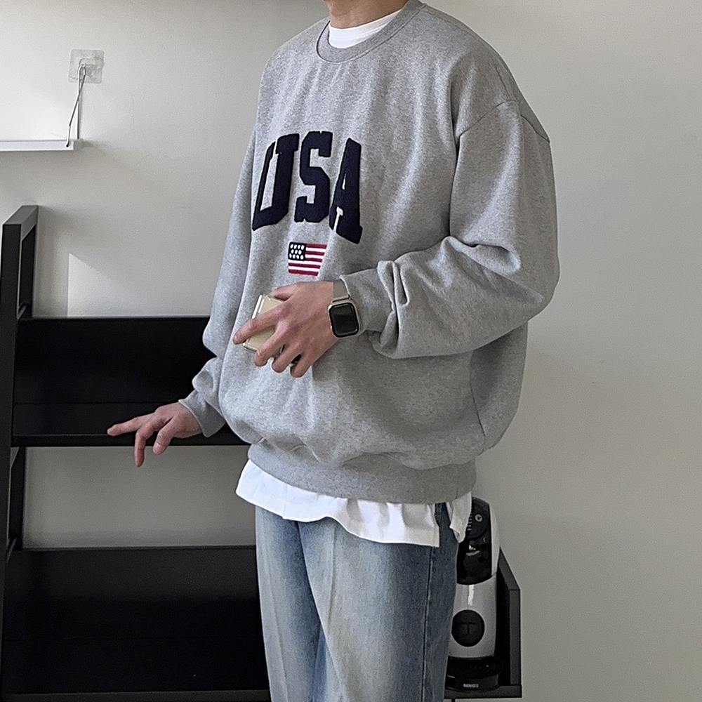 남자 맨투맨 오버핏 레터링 나염 커플 기모 맨투맨 - 상품 이미지