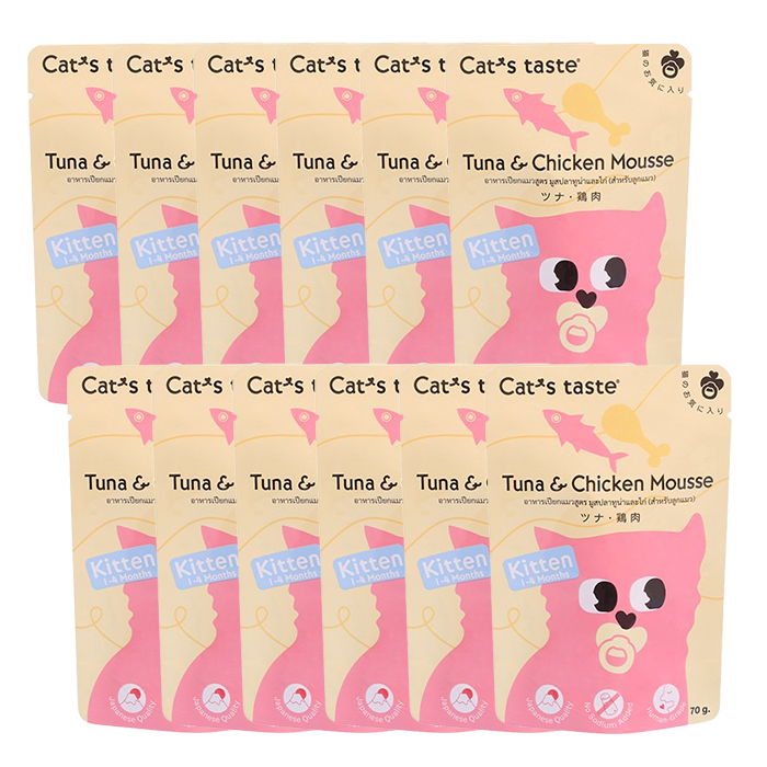 캣츠테이스트 파우치 70g x 12개 키튼 참치&치킨무스 고양이간식 - 메인 이미지