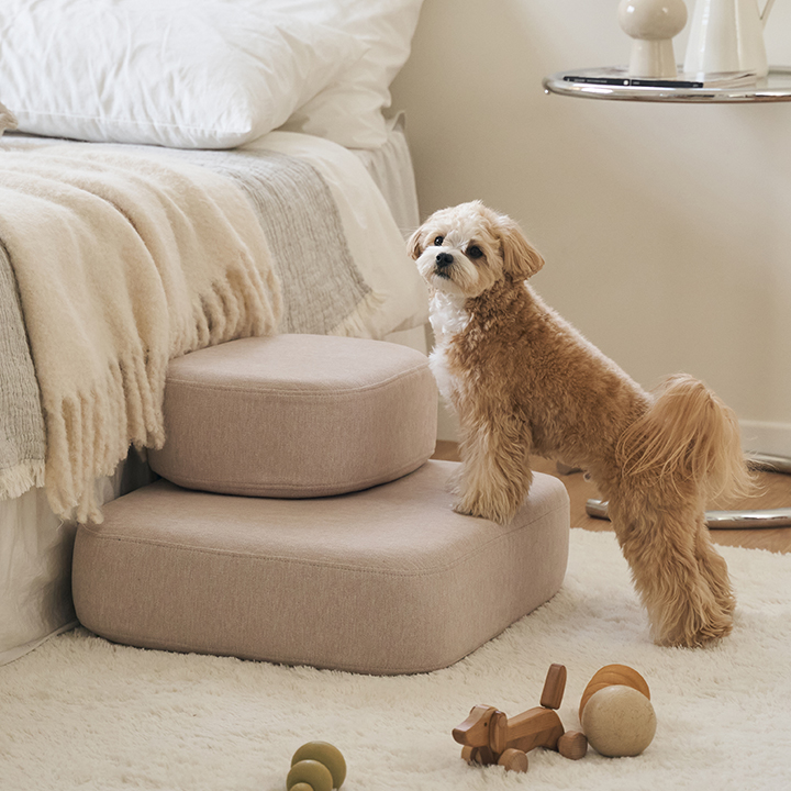 삼익가구 와이드 논슬립 펫스텝 강아지 계단 오트밀_라운드, 2단