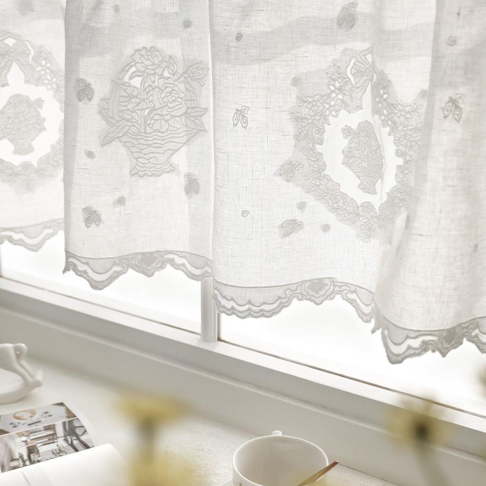 안나 프렌치 린넨 자수 주방 바란스 커튼 창문 쪽창 레이스 가리개