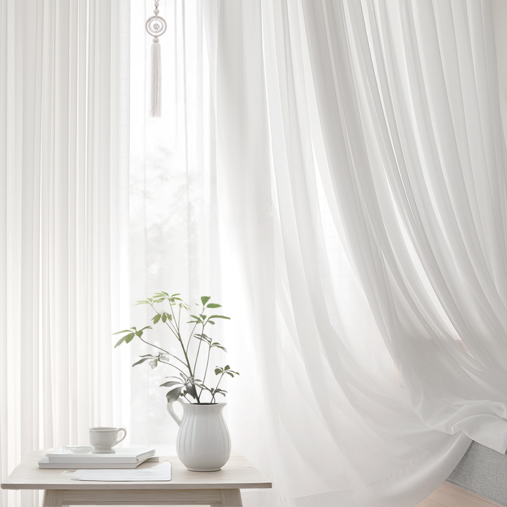 스탠다드 나비주름 쉬폰커튼 화이트 거실 안방 차르르 가리개 카페커튼 맞춤제작 70X165