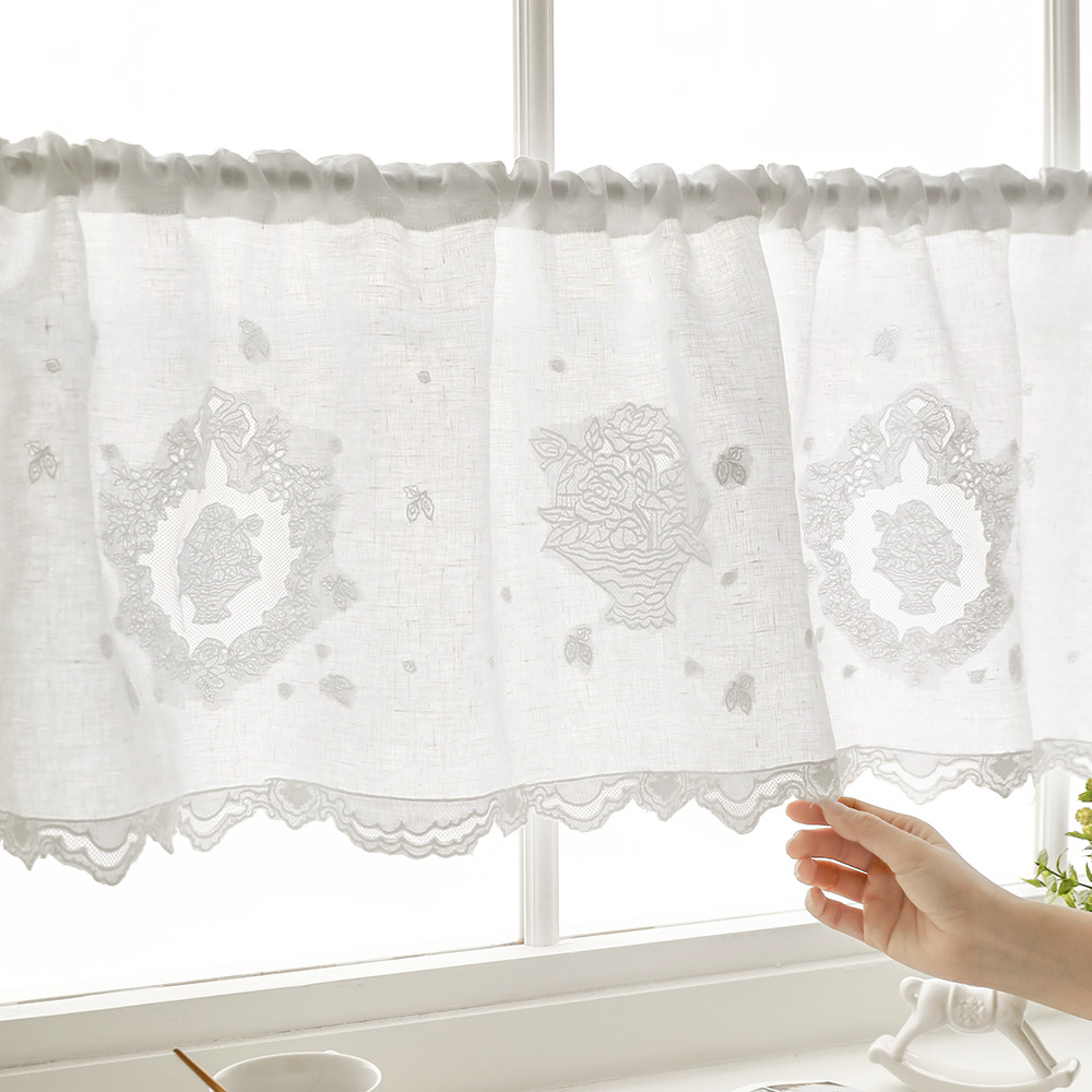 안나 프렌치 린넨 자수 주방 바란스 커튼 창문 쪽창 레이스 가리개