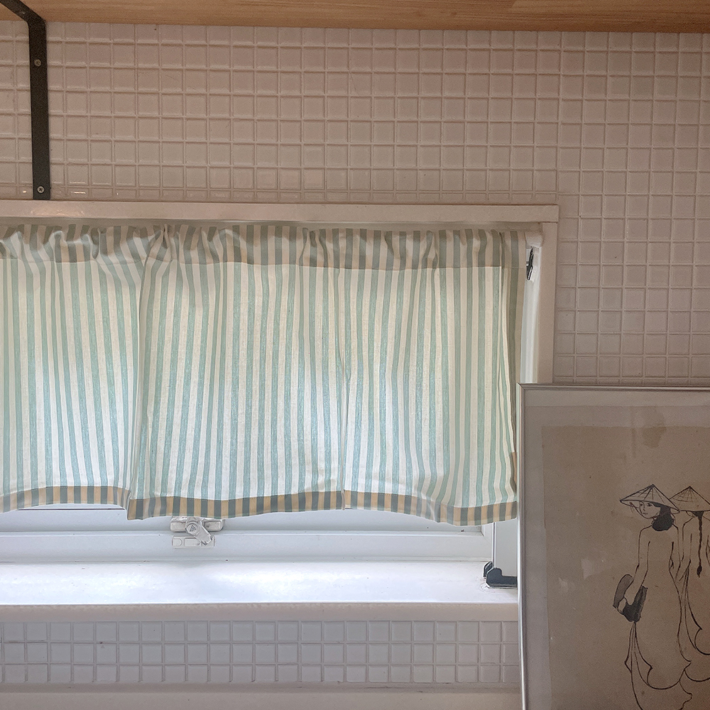 바이아미 스트라이프 문 선반 방문 가리개 바란스 커튼