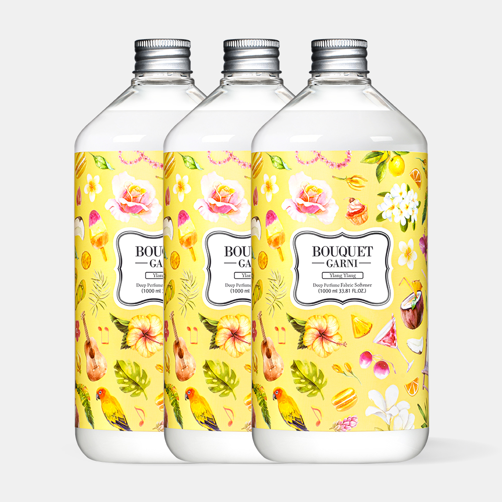 부케가르니 딥퍼퓸 고농축 섬유유연제 1L×3개입 실내건조 일랑일랑향 대용량 향좋은